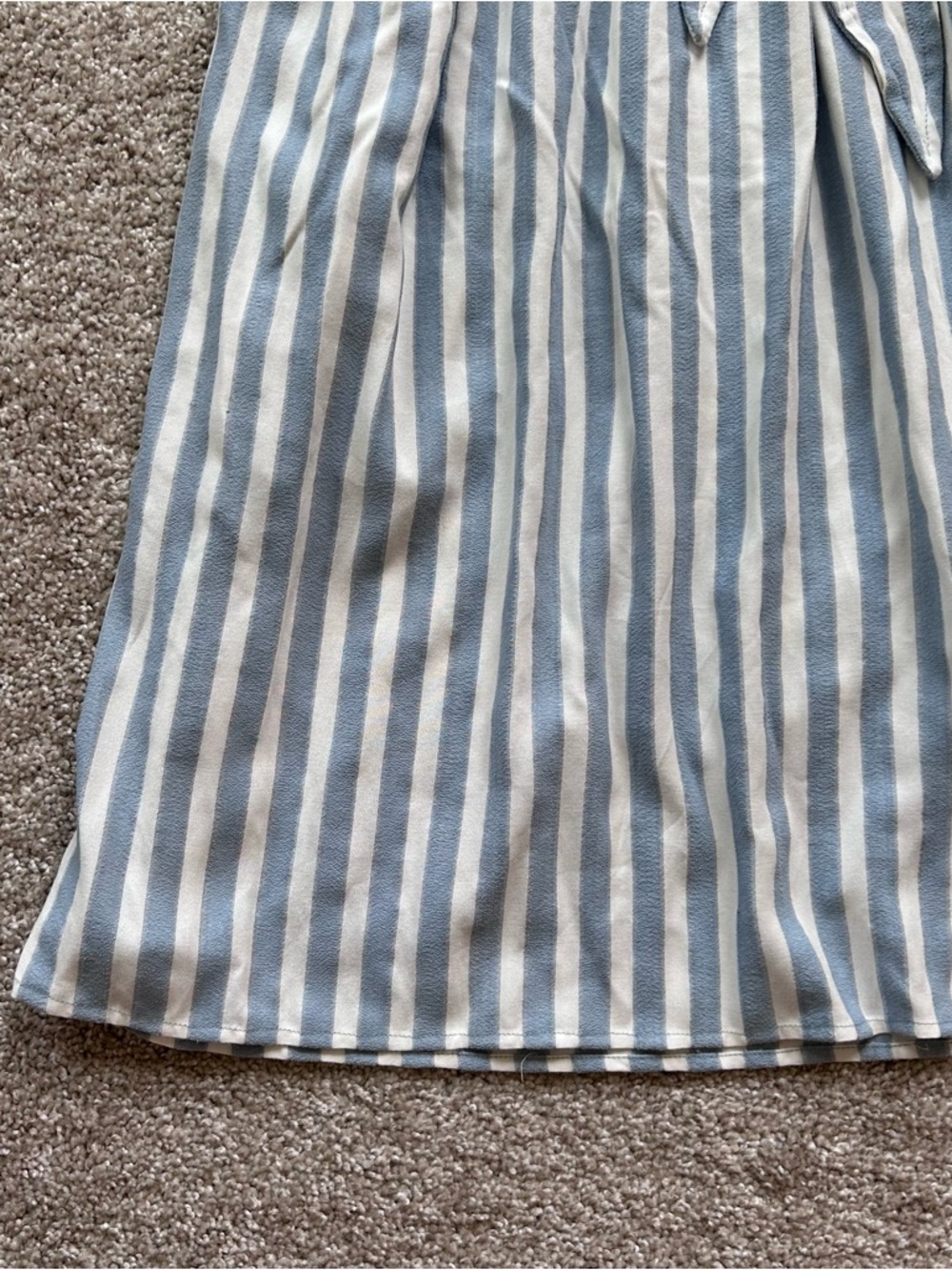 AnnieWear Blue Striped Tie Front Babydoll Dress Small Pockets Coastal Boho - Picture 2 of 8